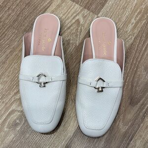 kate spade White Leather Slip-On Mules with silver Spade Accent